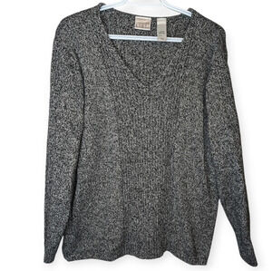 Vintage Salt Pepper V  Neck Long Sleeve Knit Sweater Women Size 1